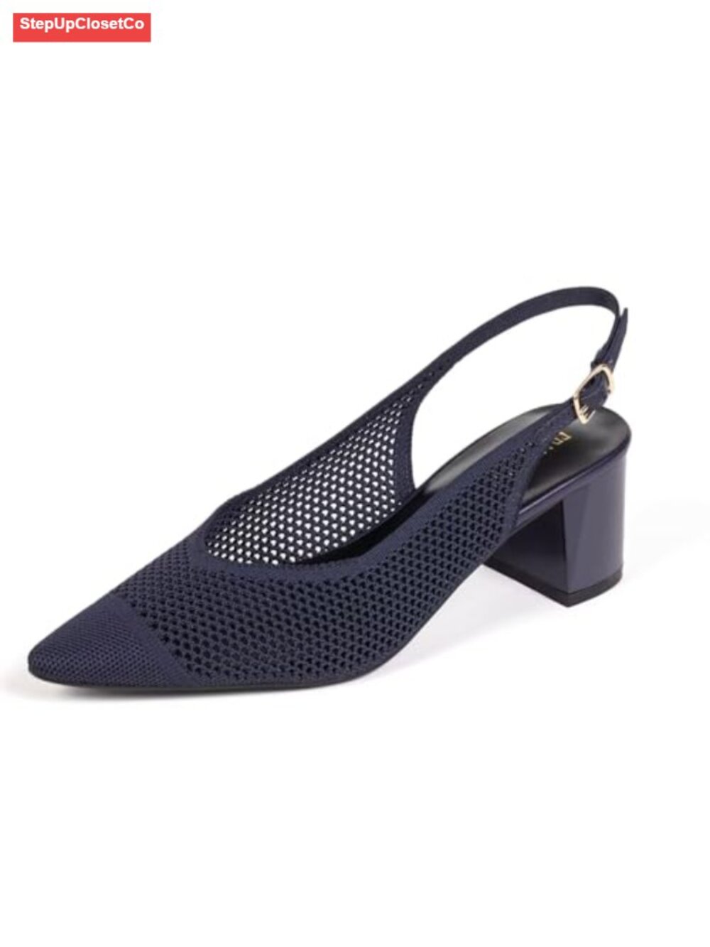 Women's Slingback Heels Knit Chunky Block Heel Pointed Toe Work Pumps